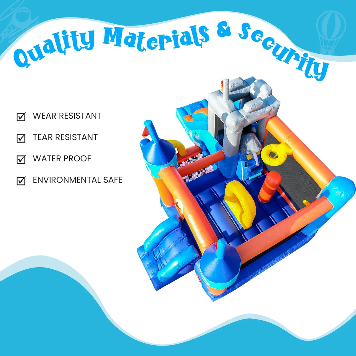 Kids Bouncy Castle House 16x11.7x10ft PVC Inflatable Bounce House With 2 Slides Tunnels Climbing, Basketball Hoops Ball Pit, Jum 735W Blower  Free