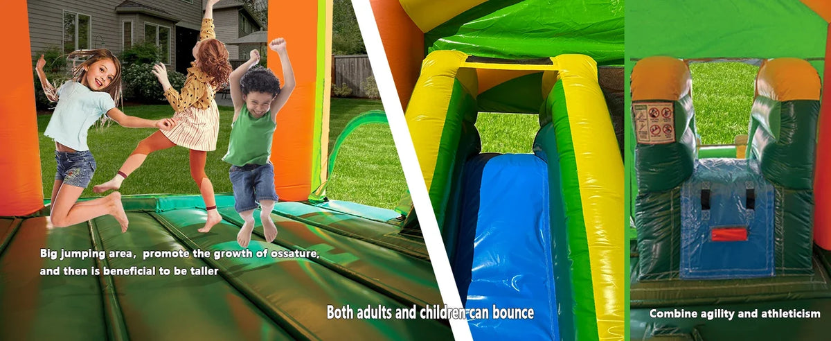 Inflatable Bounce House with Slide – Large 17'x13'x12', 100% PVC Commercial Grade for Big Kids & Adults 735W Blower Included