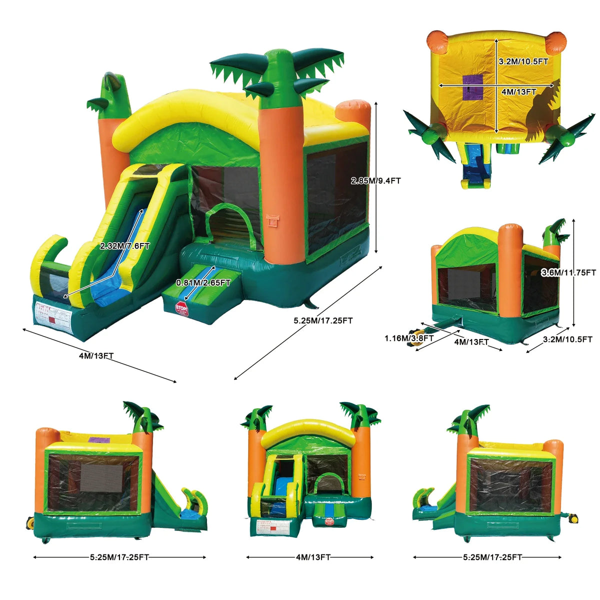 Inflatable Bounce House with Slide – Large 17'x13'x12', 100% PVC Commercial Grade for Big Kids & Adults 735W Blower Included