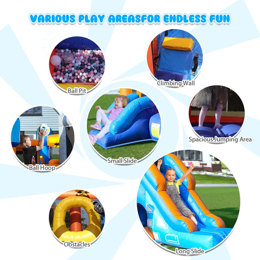 Kids Bouncy Castle House 16x11.7x10ft PVC Inflatable Bounce House With 2 Slides Tunnels Climbing, Basketball Hoops Ball Pit, Jum 735W Blower  Free