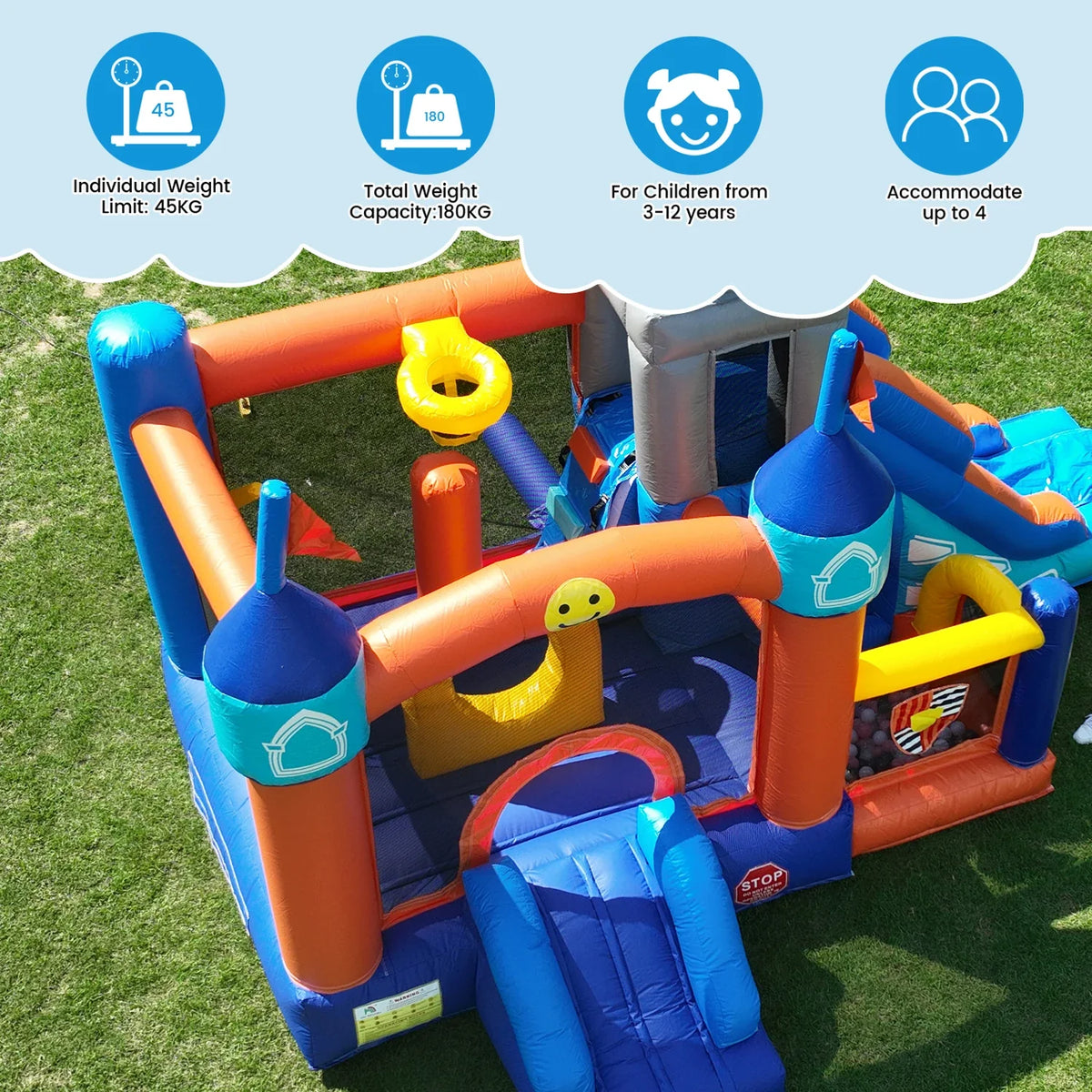 Kids Bouncy Castle House 16x11.7x10ft PVC Inflatable Bounce House With 2 Slides Tunnels Climbing, Basketball Hoops Ball Pit, Jum 735W Blower  Free