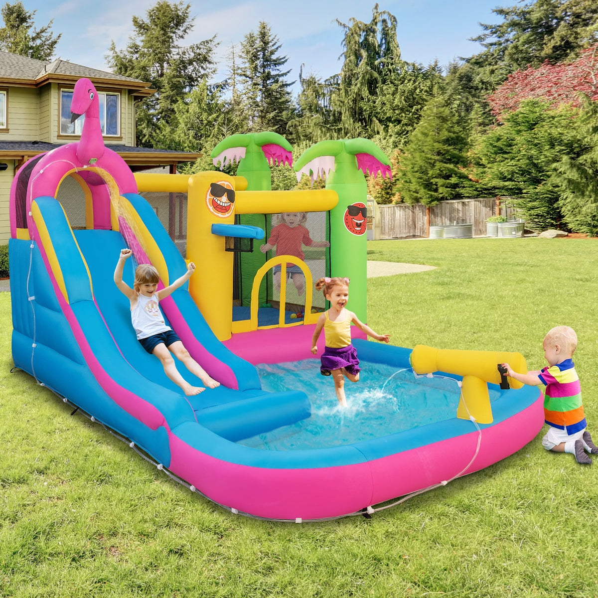 Inflatable Bounce Castle with Long Water Slide and 735W Blower included