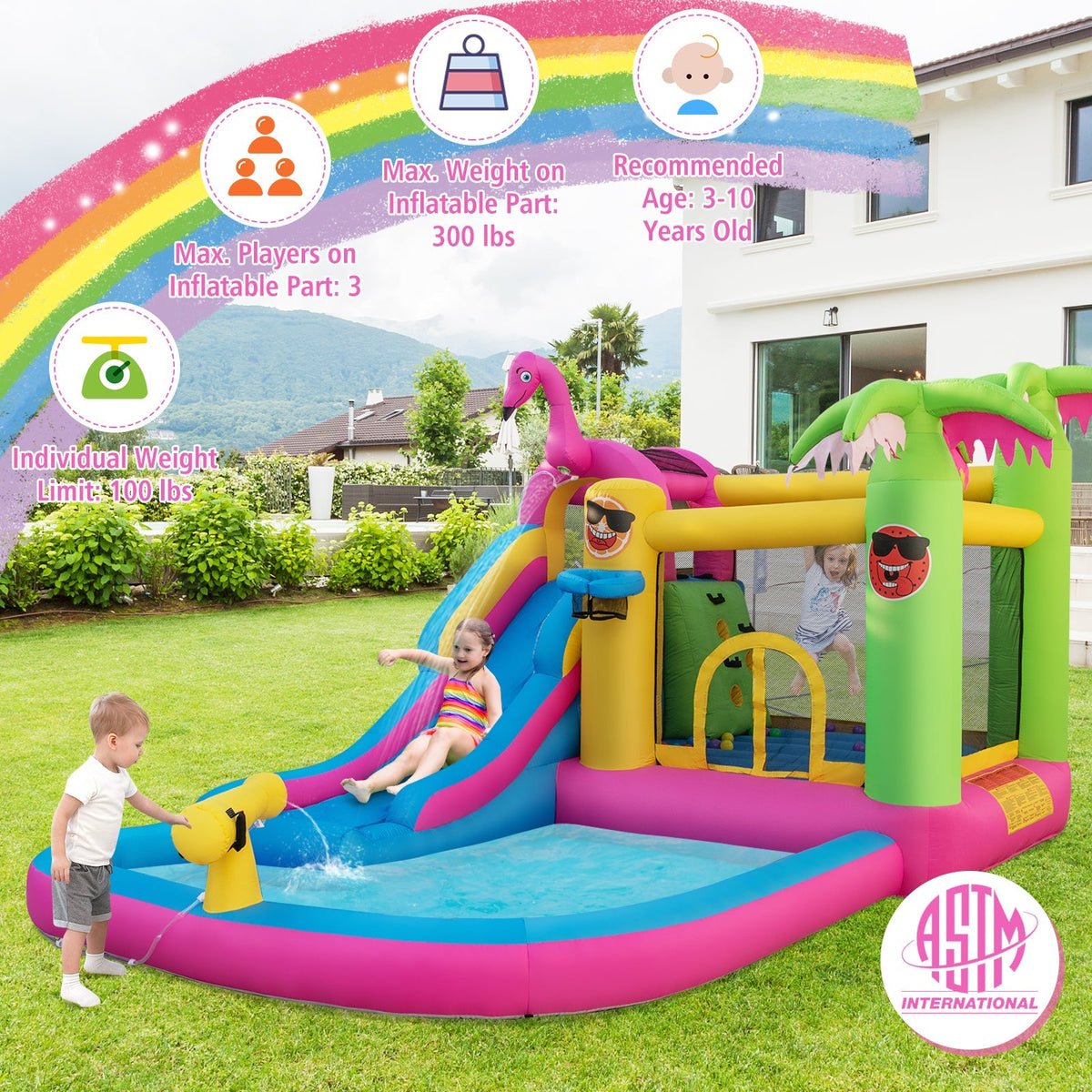 Inflatable Bounce Castle with Long Water Slide and 735W Blower included