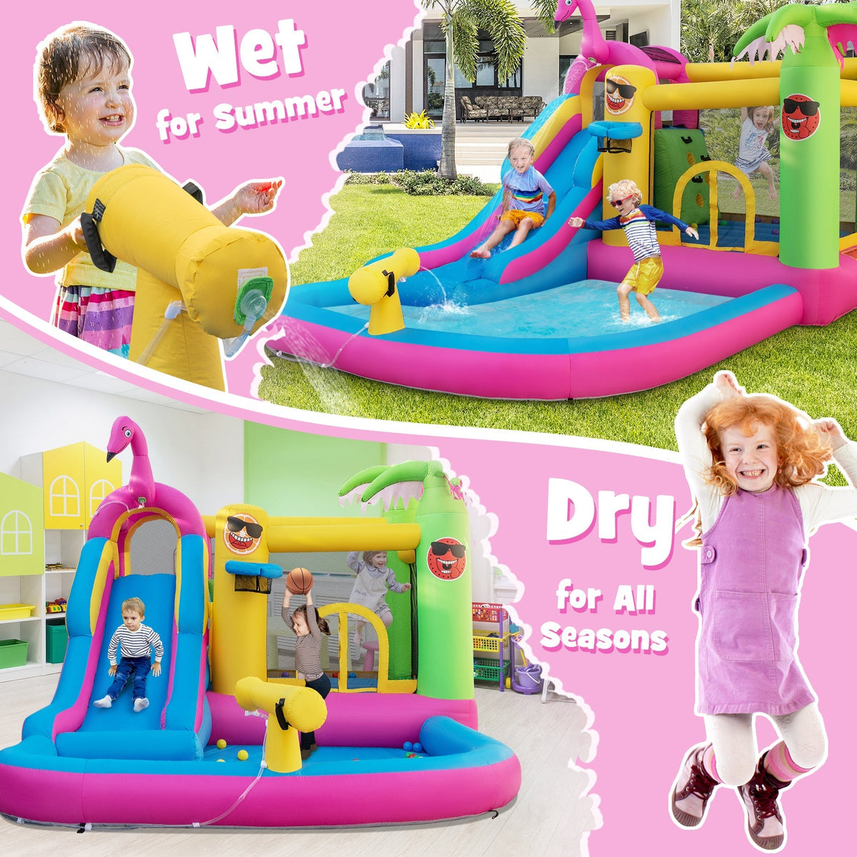Inflatable Bounce Castle with Long Water Slide and 735W Blower included
