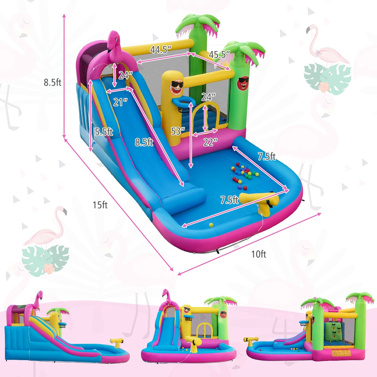 Inflatable Bounce Castle with Long Water Slide and 735W Blower included