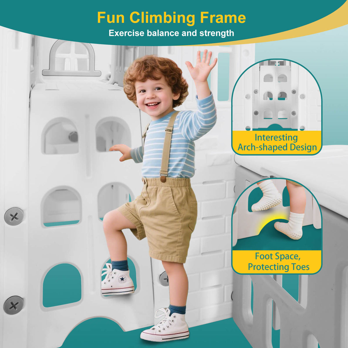 10 in 1 Toddler Slide, Freestanding Kid Climber Slide Playset, Toddler Playhouse, Backyard Playground Toy for Age 1-3+ 735W Blower Included