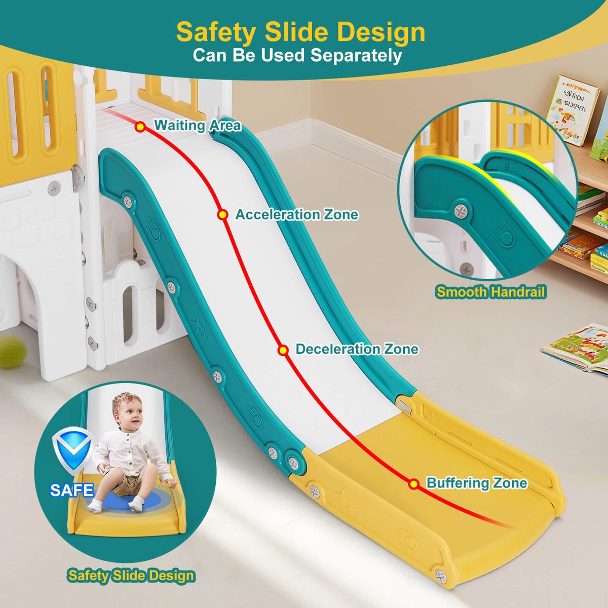 9 in 1 Toddler Slide, Freestanding Kid Climber Slide Playset, Toddler Playhouse, Indoor Outdoor Toy for Toddlers Age 1-3+ 735W Blower Included