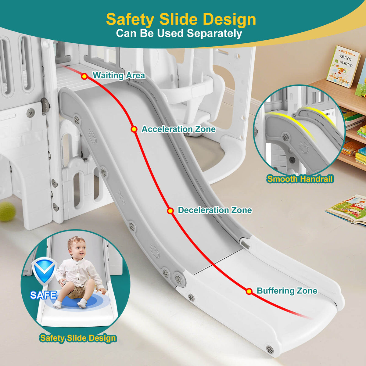 10 in 1 Toddler Slide, Freestanding Kid Climber Slide Playset, Toddler Playhouse, Backyard Playground Toy for Age 1-3+ 735W Blower Included