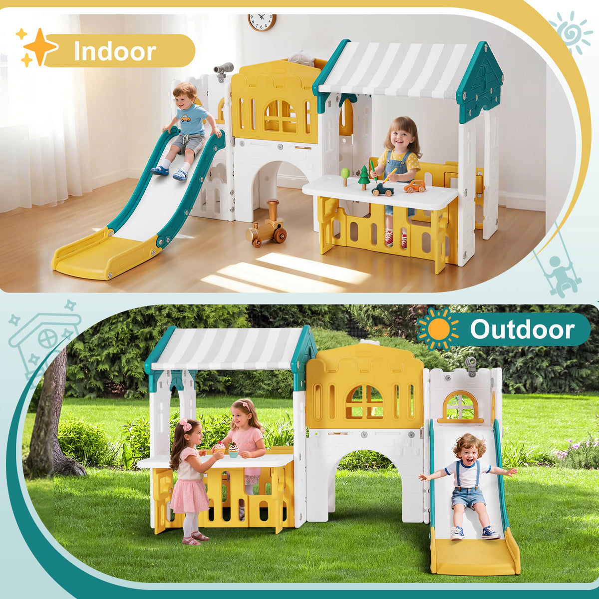 9 in 1 Toddler Slide, Freestanding Kid Climber Slide Playset, Toddler Playhouse, Indoor Outdoor Toy for Toddlers Age 1-3+ 735W Blower Included