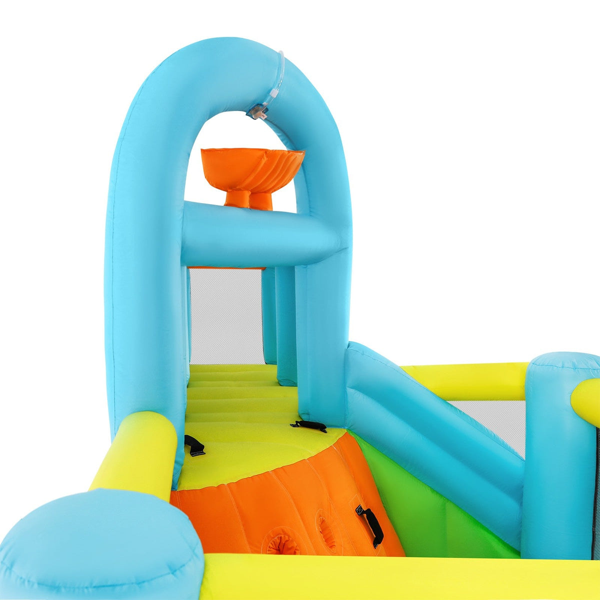 Inflatable Water Slide Bounce House for Kids, Luxury Heavy Duty Blow Up Water Park with Double Slides, Climbing Wall, Splash Pool and Sunshade Awning 735W Blower Included