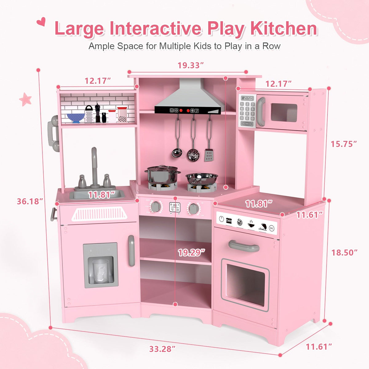 Kids Play Kitchen,Corner Wooden Pretend Toddler Kitchen Toys Playset with Realistic Lights & Sounds,Microwave Oven,Water Dispenser, Phone, Sink,Cooking Accessories, for Ages 3+