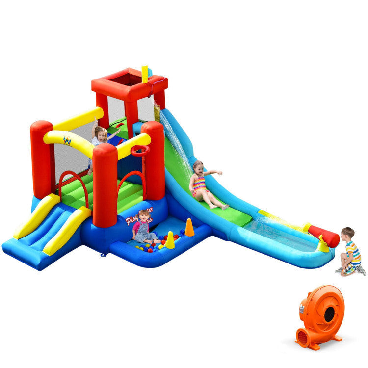 9-in-1 Inflatable Kids Water Slide Bounce House with 860W Blower Free