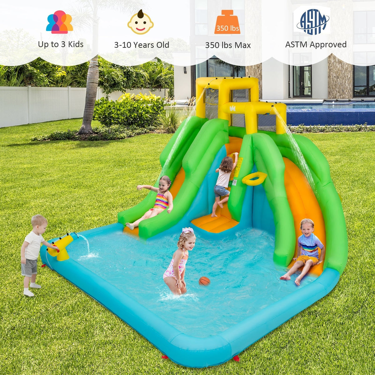 Kids Inflatable Water Park Bounce House with 480W Blower Free