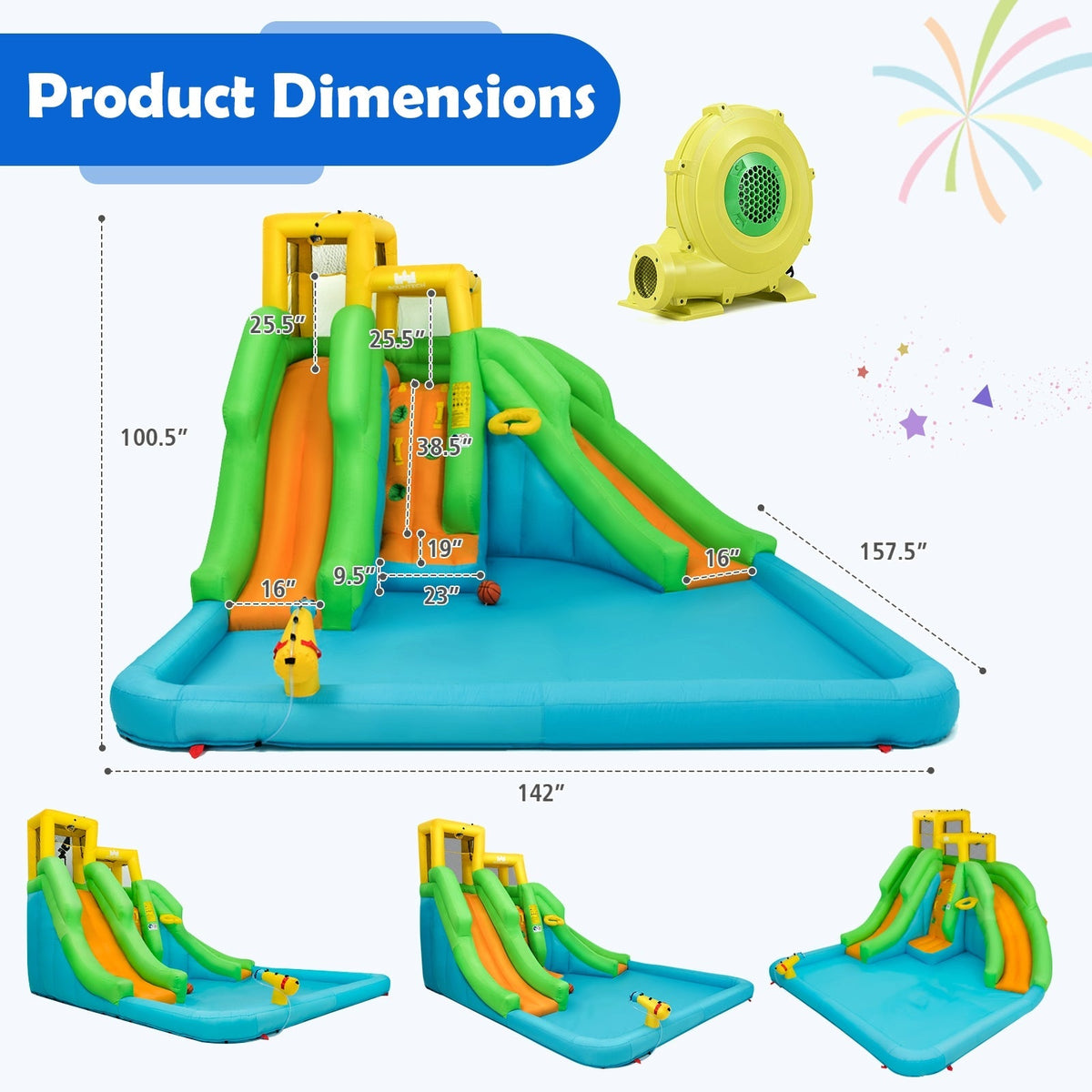 Kids Inflatable Water Park Bounce House with 480W Blower Free