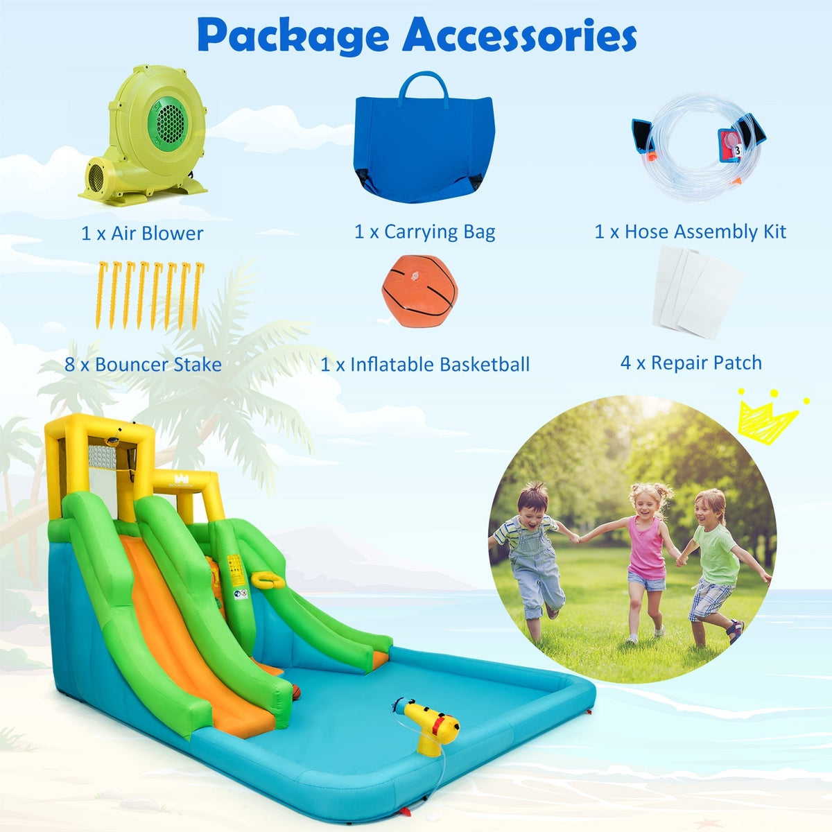 Kids Inflatable Water Park Bounce House with 480W Blower Free
