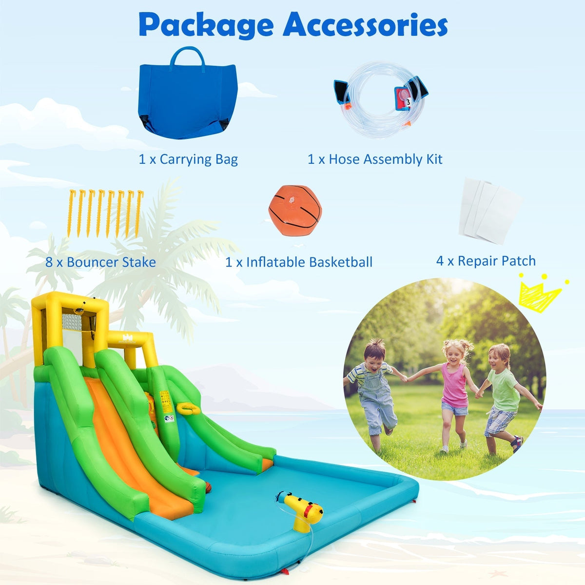 Kids Inflatable Water Park Bounce House with 480W Blower Free