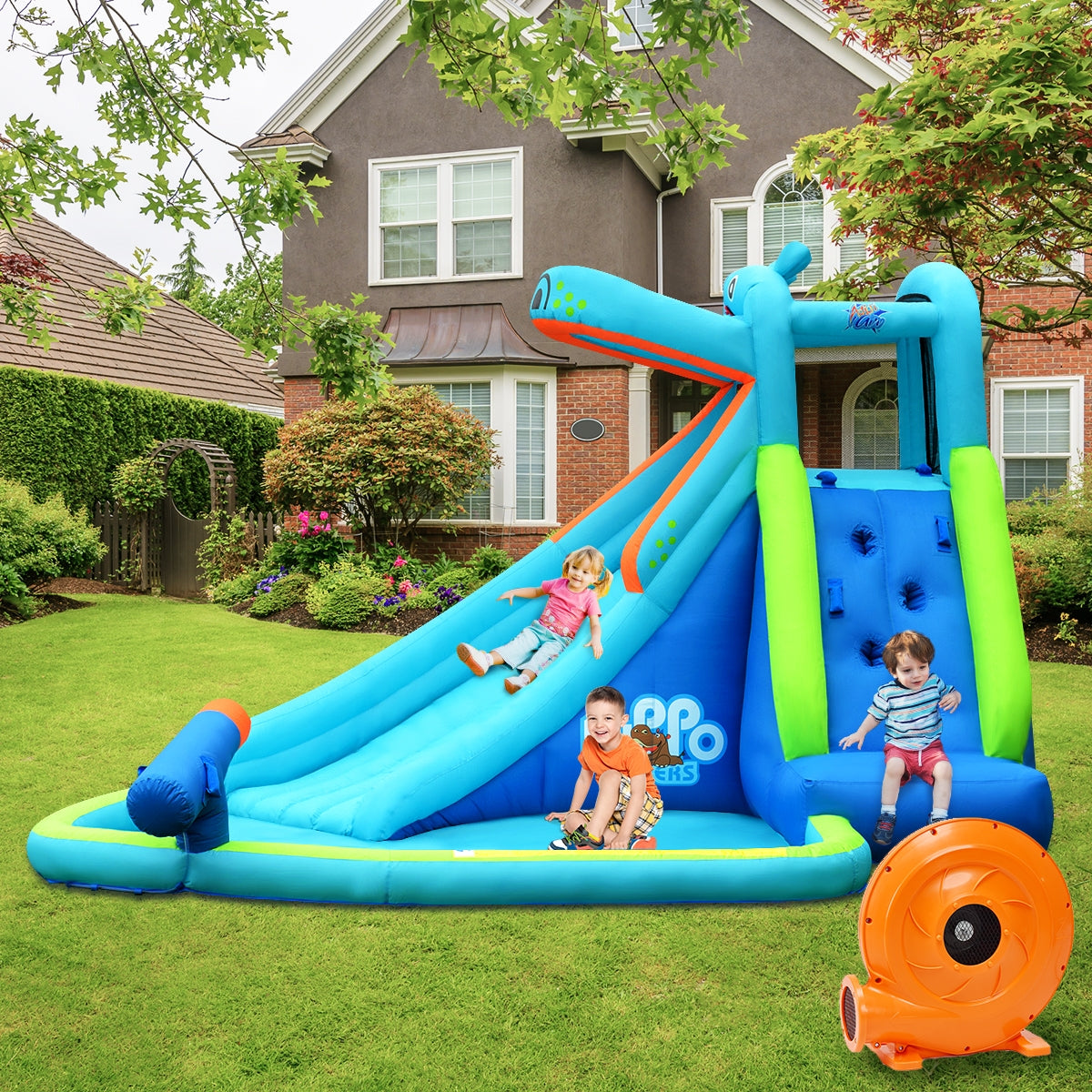 Hippo Inflatable Water Slide Bounce House with 740W Blower Free