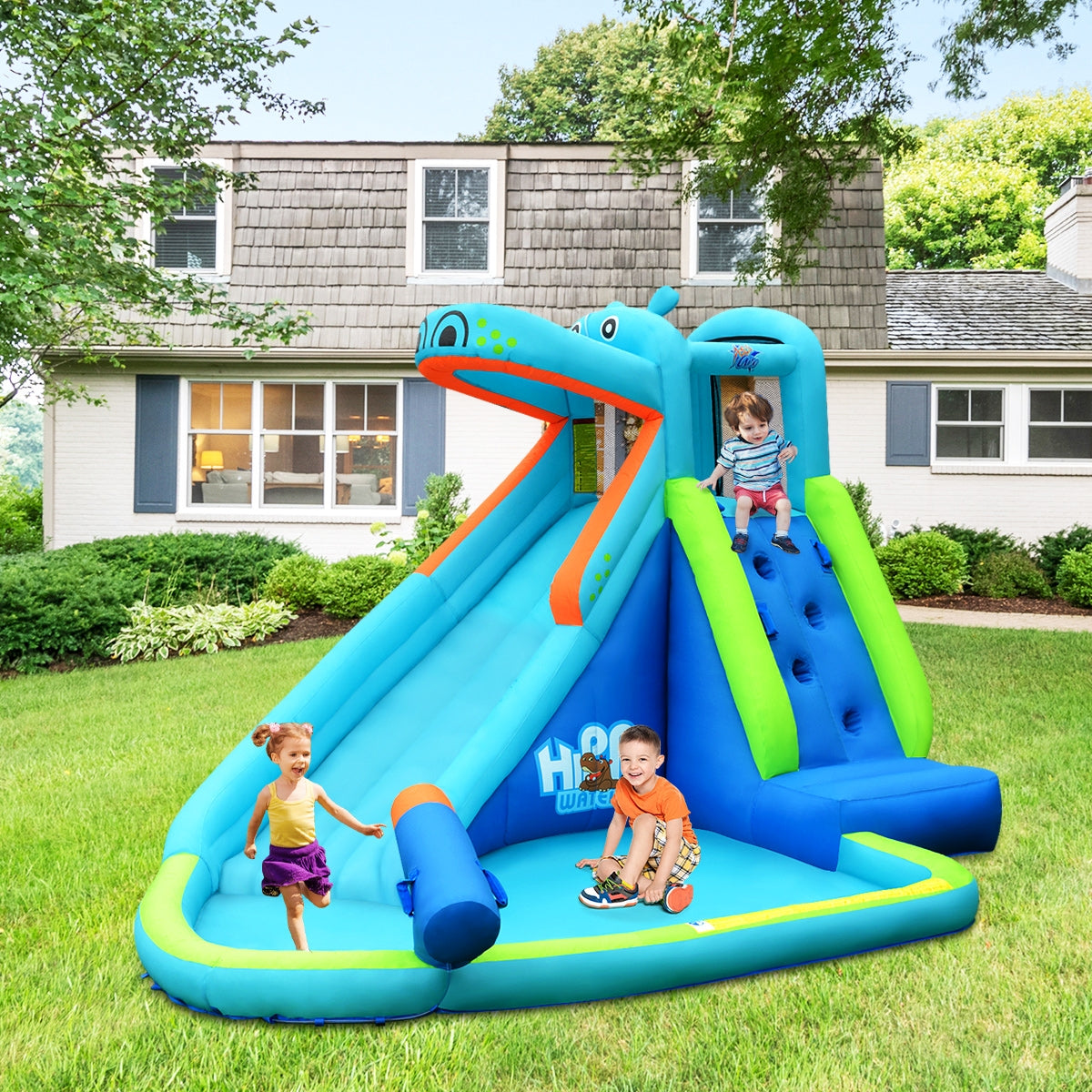 Hippo Inflatable Water Slide Bounce House with 740W Blower Free