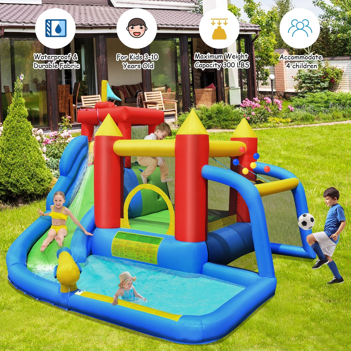 Inflatable Bounce House Splash Pool with Water Climb Slide Blower included Free