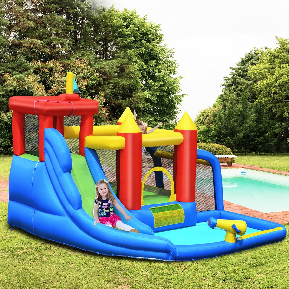 Inflatable Bounce House Splash Pool with Water Climb Slide Blower included Free