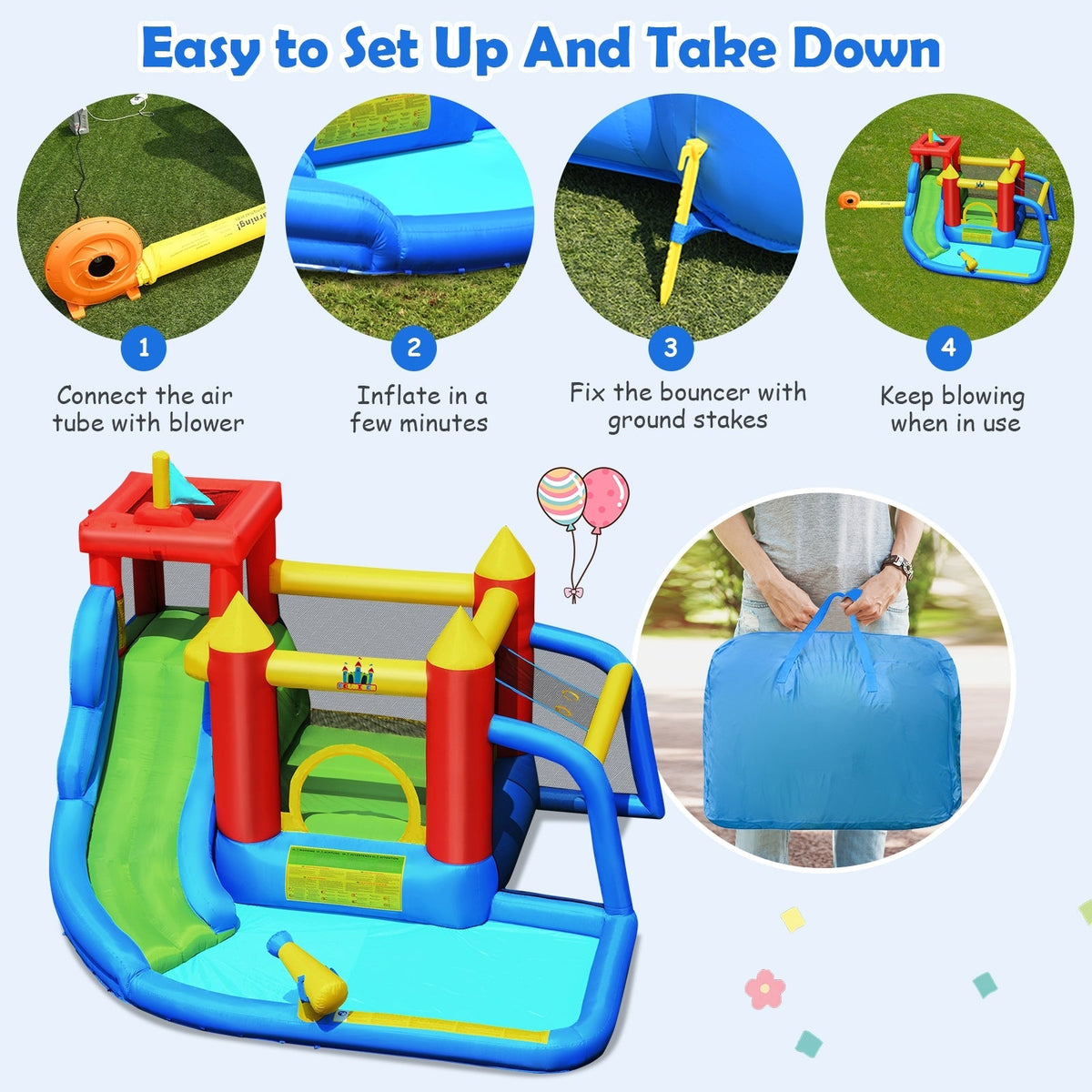 Inflatable Bounce House Splash Pool with Water Climb Slide Blower included Free