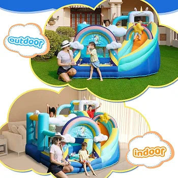 Doctor Dolphin Inflatable Bounce House, Unicorn Bounce House with Slide, Inflatable Bouncy House with Ball Pits, Jump Bouncer for Kids Age 4-8, Bouncing House with Basketball Hoop for Backyard pump is also including Free